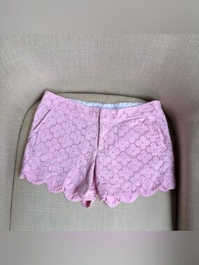 Lilly Pulitzer Buttercup Pink Eyelet Scallop-Hem Shorts